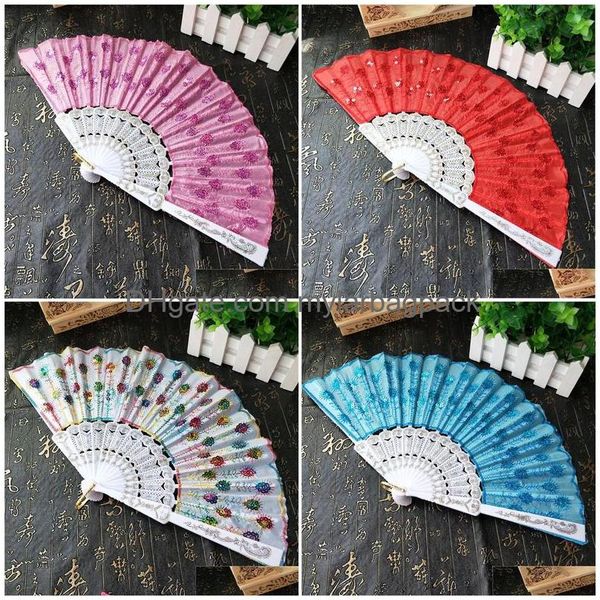 Andere Event Party Supplies Pailletten Tanzen Fan Kreatives Design Pfau Falten Hand Fans Frauen Bühne Performance Prop MTI Farbe W8023 DHNC0