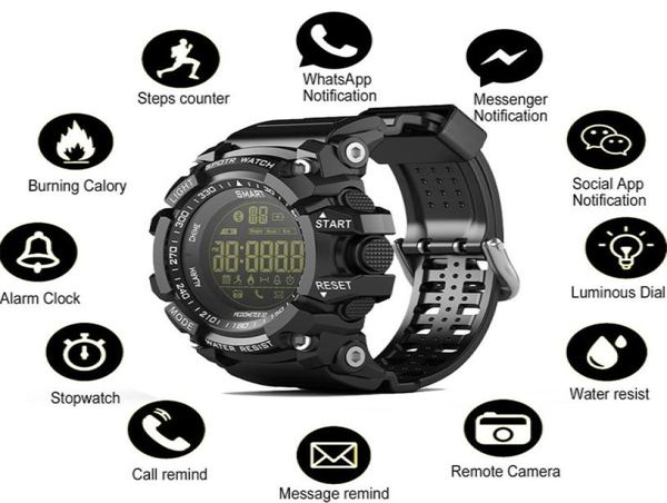 Ex16 relógio inteligente bluetooth à prova dip67 água ip67 relógio de pulso inteligente relogios pedômetro cronômetro esporte pulseira para iphone android telefone w3430732