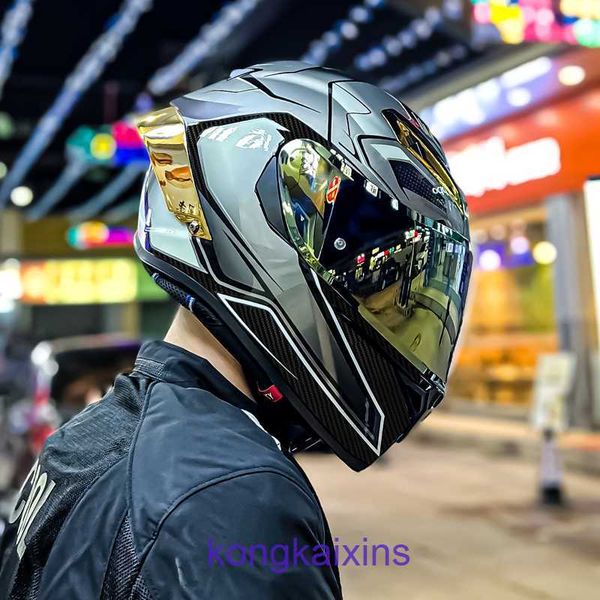 Capacete completo de fibra de carbono certificado AGV3c para capacetes de motocicleta masculinos Anti nevoeiro Calor de inverno Chapéu Slot para fone de ouvido Bluetooth I4TD