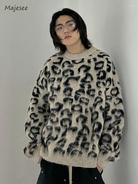 Herrenpullover Frühling Herbst Männer Leoparden-Design Rundhalsausschnitt Paar vorherrschende Grunge-Ästhetik Cooler Boyfriend-Stil Amerikanischer Retro