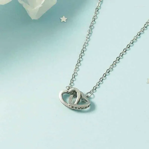 Ciondoli KOFSAC Collana con ciondolo a forma di cuore con due amori di bella moda per le donne Regalo di San Valentino Catena clavicolare in argento sterling 925