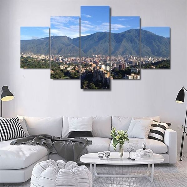 5 pezzi su tela Avila Caracas Montagna Stampa su tela Pittura Wall Art Poster Decorazione domestica moderna Soggiorno Immagini 210310304Z