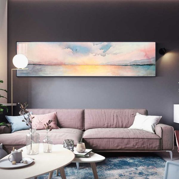 Imagens de arte de parede nuvens rosa pinturas de paisagem marítima pôsteres e impressões imagens para sala de estar paisagem moderna art272m