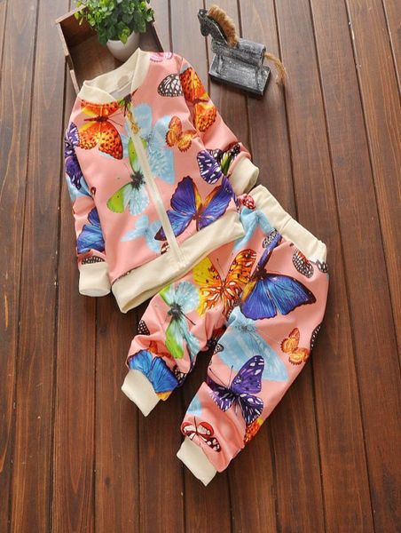 Primavera Autunno Neonata Vestiti Due pezzi Set Abbigliamento per bambini Set Ragazza bambino Farfalla Completo manica lunga Top Pantaloni Ragazze Set 25361922