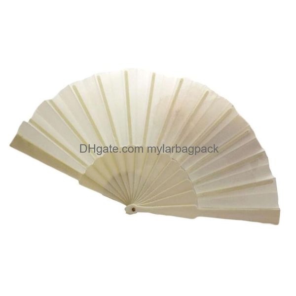 Festa favor atacado 100 pcs liso tingido em branco dobrável ventilador de mão tecido plástico dança espanhola 364 gota entrega casa jardim festivo supp dhxfl