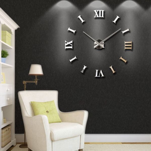 Nova decoração de casa grande 27 47 polegada espelho relógio de parede design moderno 3d diy grande decorativo relógio de parede presente exclusivo 201118251t