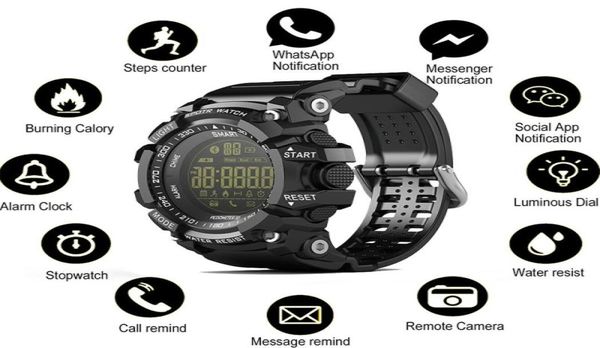 Ex16 relógio inteligente bluetooth à prova dip67 água ip67 relógio de pulso inteligente relogios pedômetro cronômetro esporte pulseira para iphone android telefone w2767641