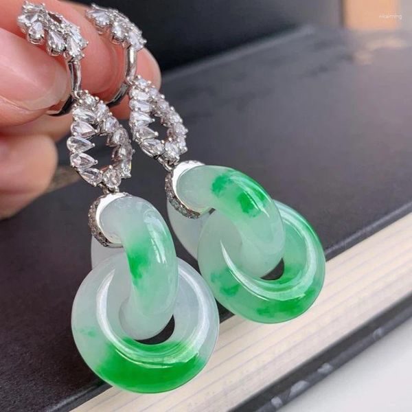 Brincos pendurados design criativo brincos prata incrustada gota cristal natural hetian jade verde intertravamento para jóias femininas