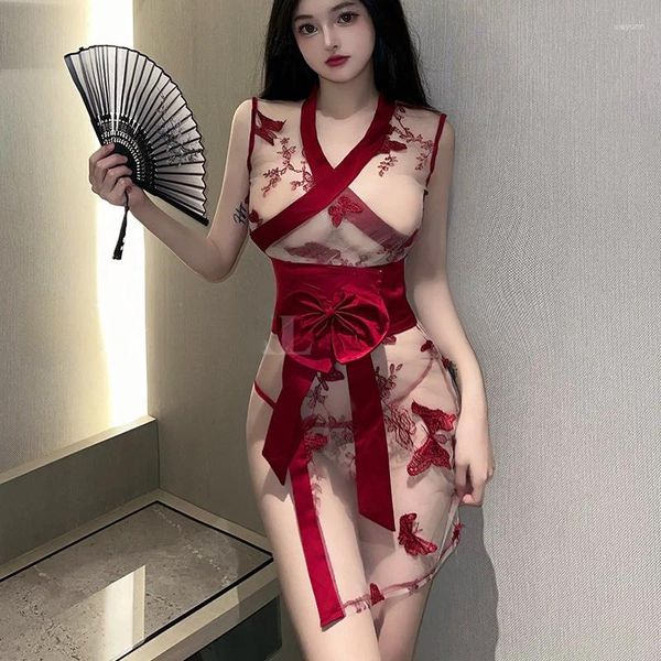 Roupas étnicas Sexy Borboleta Kimono Vestido Mulheres Tradicional Minissaia Transparente Moda Japonesa Perspectiva Tentação Cosplay