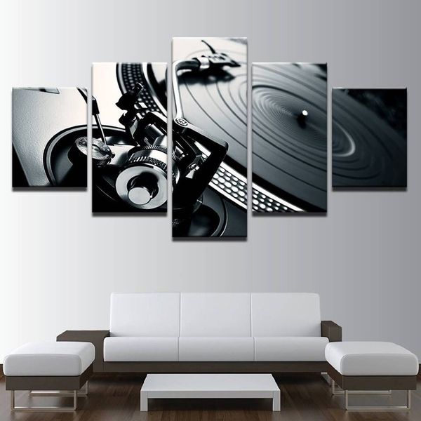 5-teiliges Gemälde „Musik DJ Konsole Instrument Mixer“ auf Leinwand, Wandkunst, Heimdekoration, Wohnzimmer, Leinwandgemälde, ohne Rahmen, 222 g