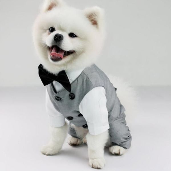 Vestuário para cães Pet casamento festa de aniversário traje smoking terno para pequeno médio grande raça colete formal com gravata borboleta cavalheiro267s