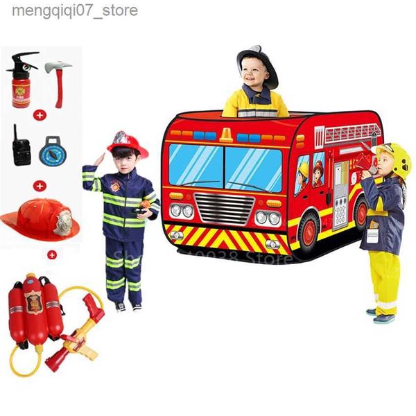 Sand Spielen Wasser Spaß Kinder Feuerwehrmann Kostüm Rollenspiel Polizei Uniform Kinder Feuerwehrauto Auto Wasserpistole Spielzeug Set Junge Mädchen Feuerwehrmann Cosplay Ausgefallenes Geschenk L240312