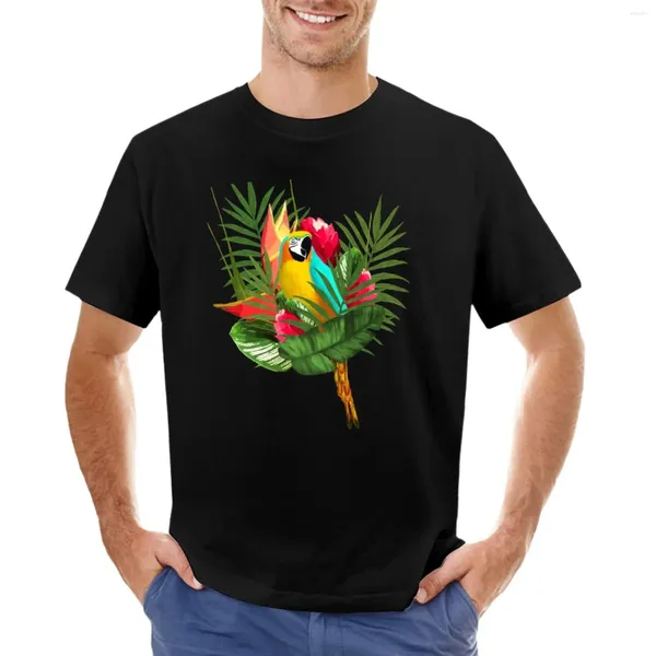 Regatas masculinas papagaio fresco tropical folhas de banana buquê camiseta personalizada projete suas próprias camisetas gráficas masculinas