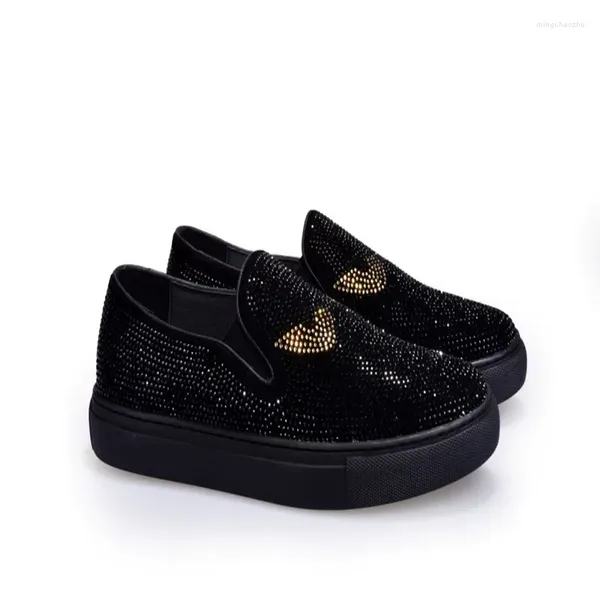 Sapatos casuais Europa Estilo baixo Top Strasss Party Wedding Party Oxfords Luxury Black Diamond Loaffers Business Flats A78