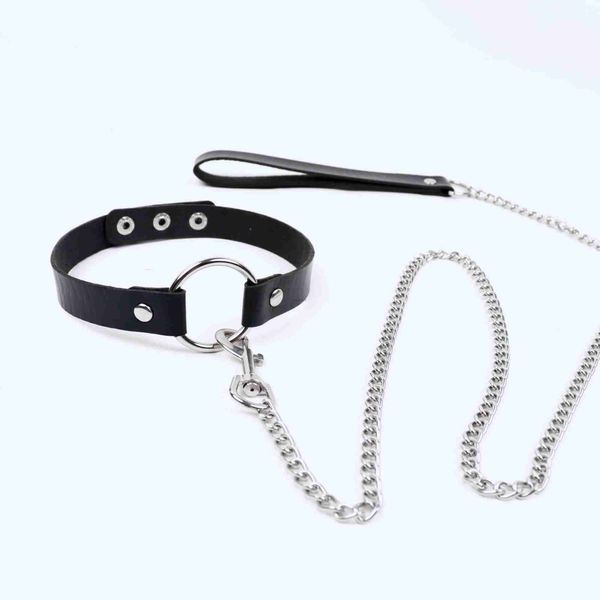 Brinquedos adultos Erótico Couro Bondage Strap de Bdsm Restraint Collar com Corrente de Metal para Homens Mulheres Escravo Role Play Tração Flertando Sex ToysL2403