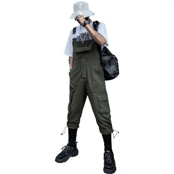 Sommer Overalls Männer Frau Latzhose Overalls Multi-Pocket Krawatte Füße Coole Straße Hip Hop Casual Jugend Schwarz Grün Hosen liebhaber