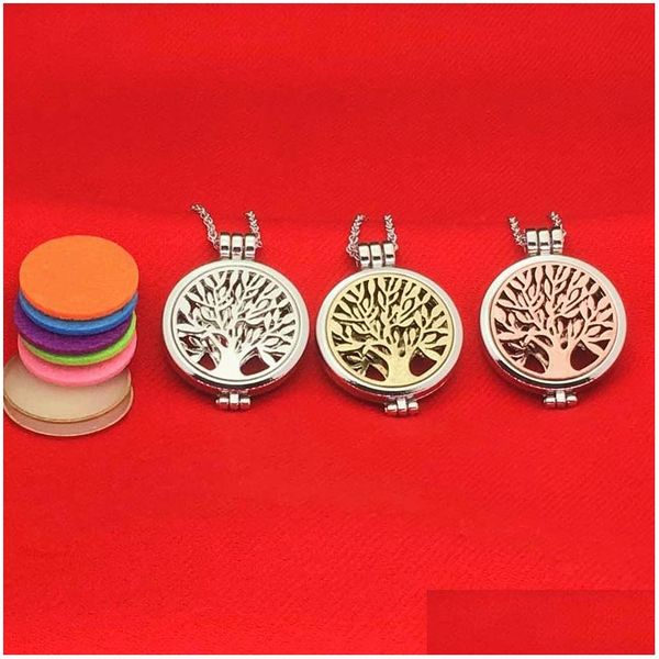 Altri set di gioielli Albero della vita Aromaterapia Collana con diffusore di oli essenziali Catene con medaglione apribili Collane che si illuminano al buio Donna C Otx5A