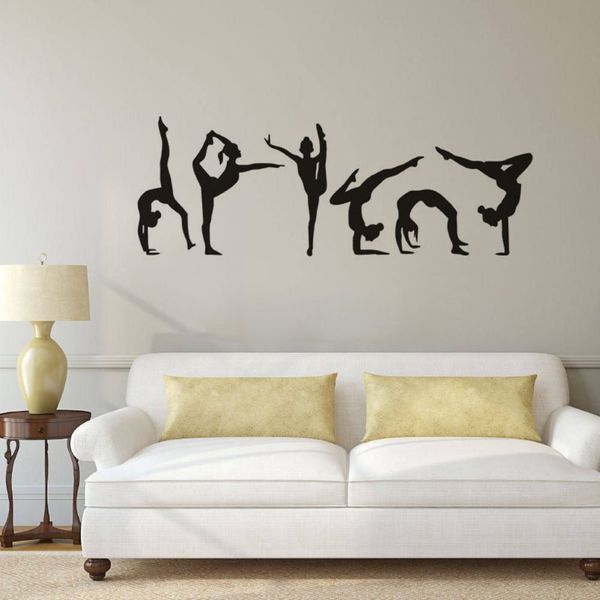 Ginnastica Ragazze Wall Sticker Sport Vinile Adesivo Ginnastica Silhouette Poster da parete Decorazione della casa Camera delle ragazze Mural342E