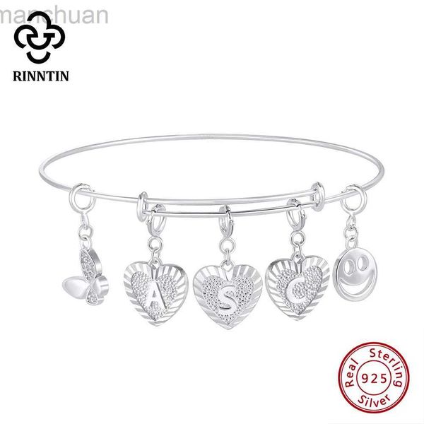 Bangle Rinntin personalizado DIY letra inicial nome pulseira para mulheres 925 prata esterlina moda símbolo pulseira jóias SB169 ldd240312