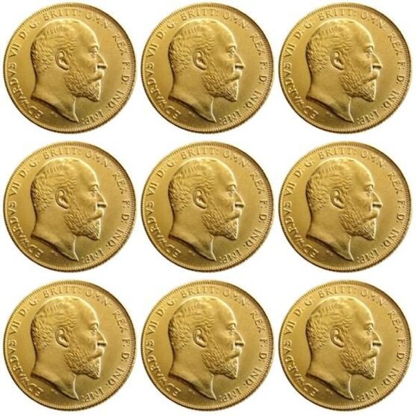 Uk nadir bütün set 1902-1910 9pcs İngiliz madeni para kralı Edward VII 1 Sovereign Matt 24-K Gold Kaplama Kopya Paraları 1961