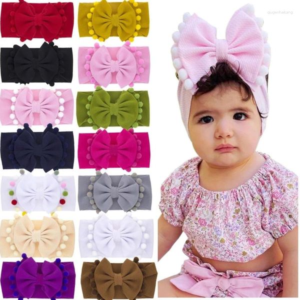 Haarschmuck Q81A Baby Bögen Stirnband Weiche elastische Turban farbige Kugeln Kopfbedeckung Doppelschicht Bowknot Headwrap mit Gewinde