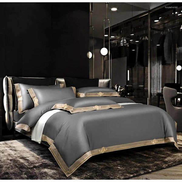 Set di biancheria da letto Elegante set consolatore grigio Semplice copripiumino Queen in cotone premium stile europeo 100s UPS gratuito