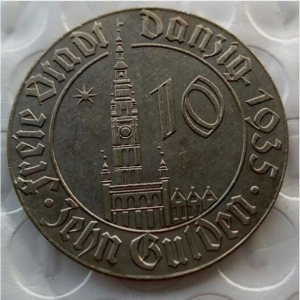 J D20 Freie Stadt Danzig 10 Gulden 1935 Nikel Kaplama Kopya Pres Pirinç Süsler Çoğaltma Para Para Para Para Aksesuarlar310o