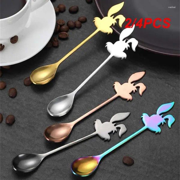 Colheres 2/4pcs colher de desenho animado bonito aço inoxidável café mel sorvete sobremesa mistura utensílios de cozinha