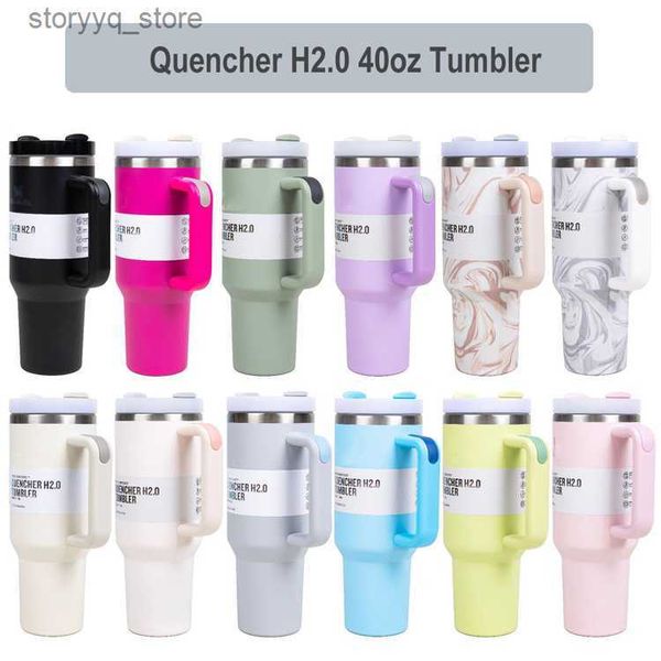 Tassen 40 Unzen Quencher H2.0 Tumbler Echter 304 Edelstahl Isolierter Vakuum-Bierkaffeebecher mit Griff Reise 40 Unzen Sublimation Autotasse mit Deckel Strohhalm Nice Buddy L240312