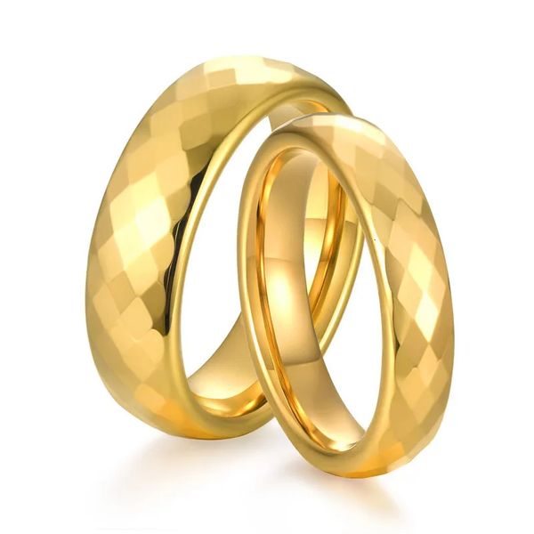 Zorcvens 4mm6mm multi-facetado tungstênio anéis de casamento goldsilver cor banda de noivado para mulheres masculino conforto ajuste para casal 240228
