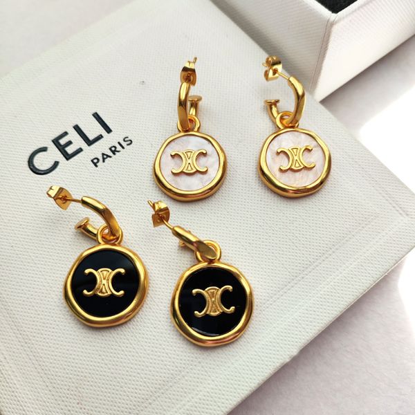 Lüks Celi Brand Circle Tasarımcı Kadınlar İçin Küpeler Retro Vintage 18K Altın Harf Geometrisi Orecchini Ohrringe Küpe Küpe Kulak Yüzük Takı Hediyesi