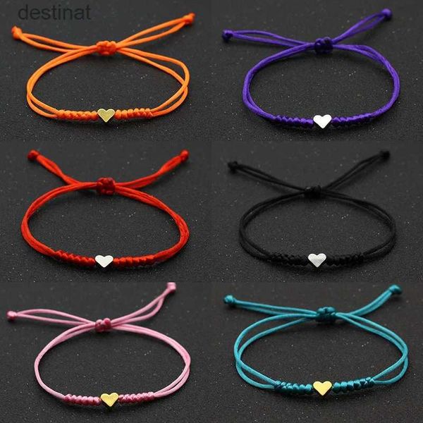 Frisado hfarich sorte pequeno coração pulseiras para mulher 9 cores artesanal trançado corda jóias preto rosa vermelho pulseira feminina atacado l24213