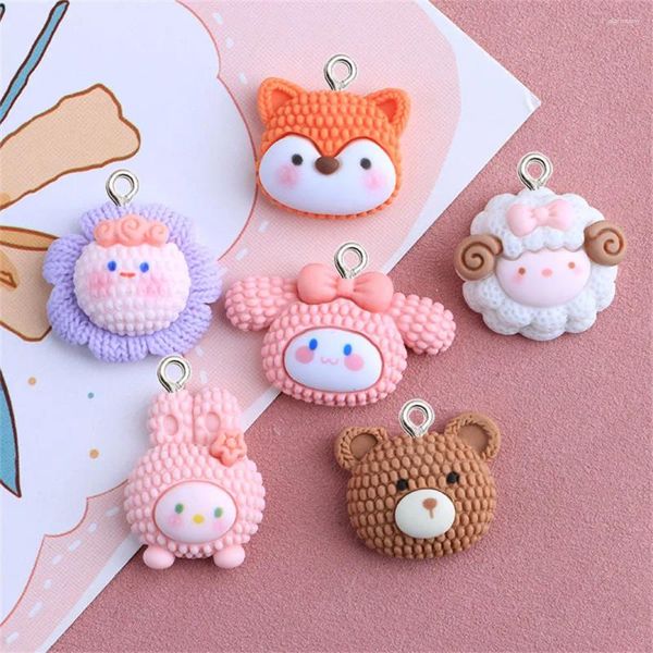 Encantos 10 pçs dos desenhos animados animais cabeça resina diy brinco pulseira chaveiro jóias fazendo acessórios coelho urso raposa ovelhas pingentes