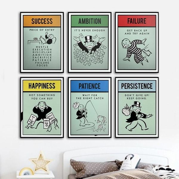 Alec Monopoli Ispirazione Successo Ambizione Pazienza Tela Poster Wall Art per Soggiorno Home Decor senza cornice3183