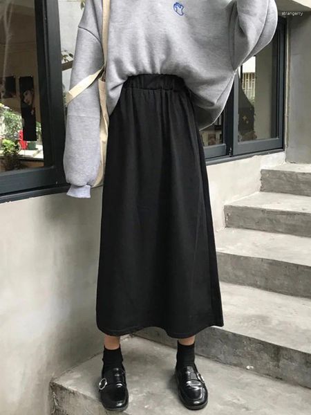 Signe Donne Donne semplici Solid Solid Long Skirt Long Skirt in stile coreano in stile elastico A-line Student Streetwear Trendy BF BF