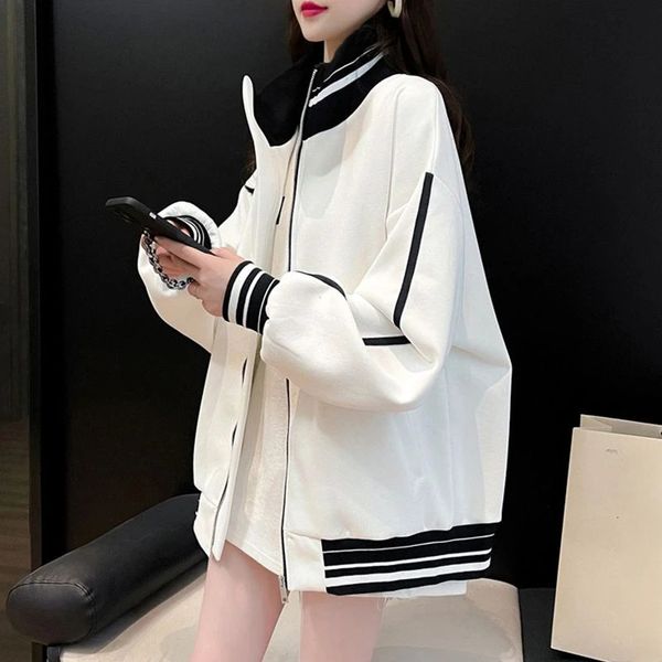 Fermuar ceket kadın sweatshirt ile beyaz üst tam fermuarlı tasarımcı goth xxl trend uzun kadın giyim kılıf güzel renk 2000s e 240301