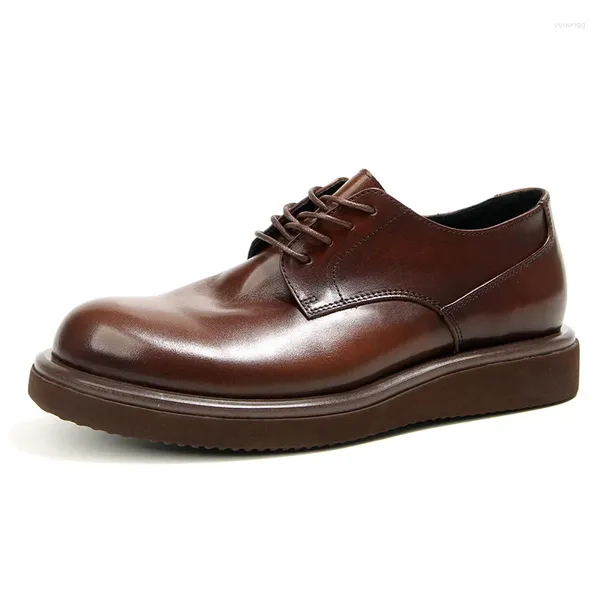 Sapatos casuais homens maduros couro genuíno dedo do pé redondo vestido formal derby noivo elegante brilhante casamento oxfords