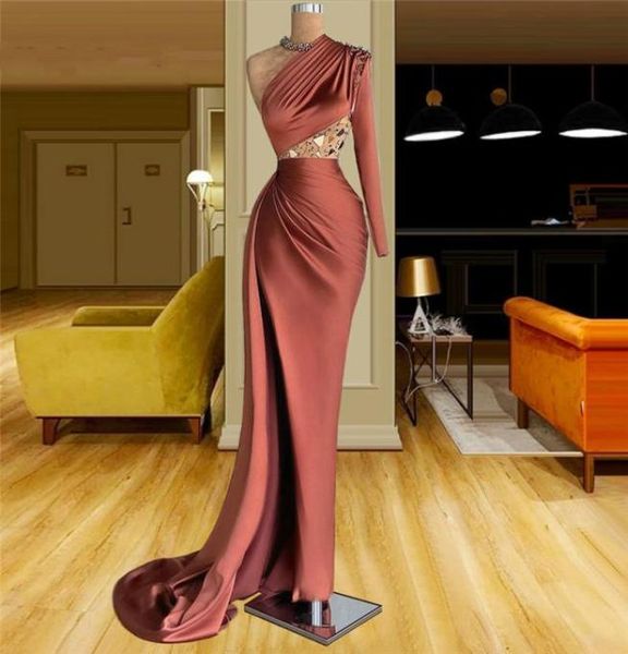 Элегантное длинное платье русалки на одно плечо с кристаллами для выпускного вечера 2021 года плюс размер Дубай арабское вечернее платье Vestidos De Fiesta4286714
