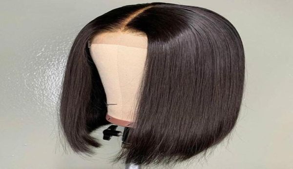 2020 perucas de cabelo humano parte do meio em linha reta corte sem corte curto bob peruca de cabelo humano 13x4 frente do laço peruca de cabelo humano preplucked33466399154757