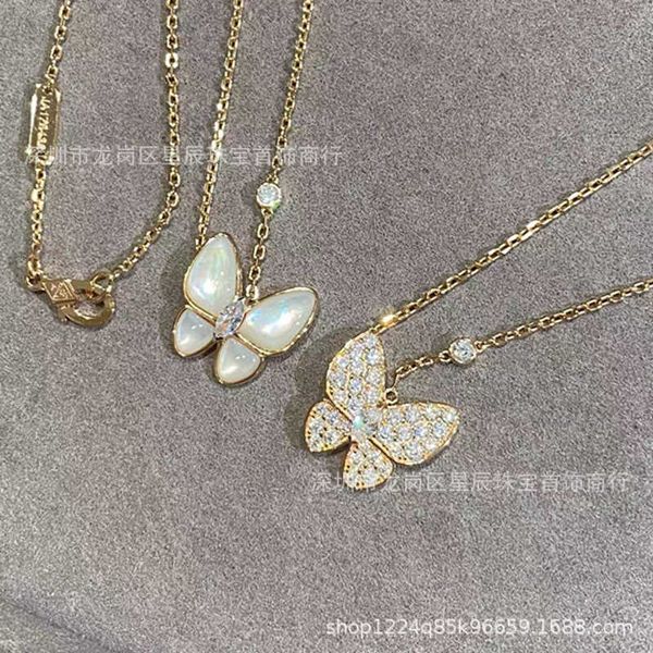 V-Halskette Sterlingsilber-Schmetterlings-Volldiamant-Halskette für Frauen 925 vergoldet mit 18-Karat-Roségold-weißer Beimu-Pferdeaugen-Kragenkette