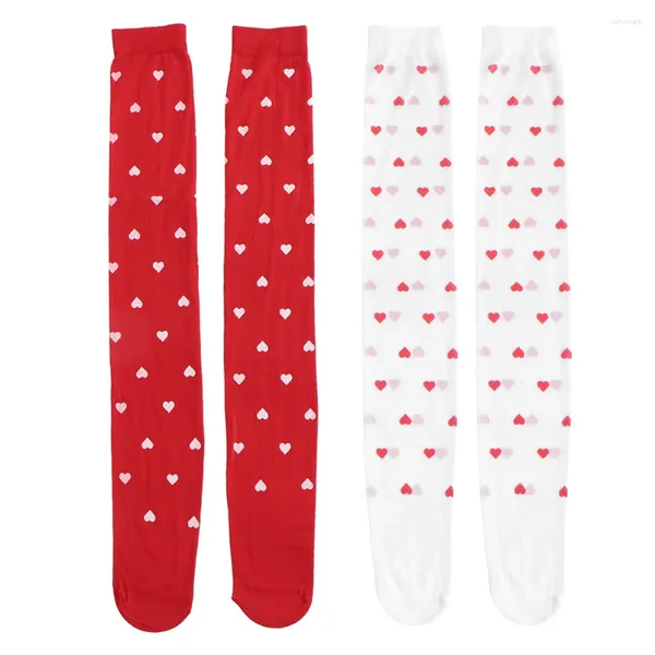 Damensocken, 2 Paar, Liebesstrümpfe, weiße Strumpfhosen für Leggings, Valentinstag über dem Knie