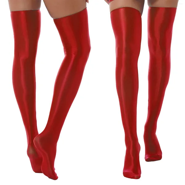 Damensocken für Damen, glänzende Oberschenkelstrümpfe, sexy Overknee-Pole-Dance-Clubwear, Öl, glänzend, glatt, elastisch