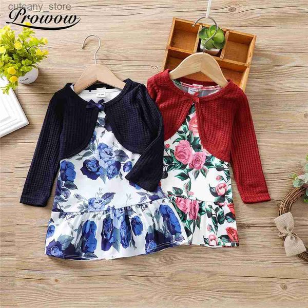 Vestidos da menina prowow bebê meninas roupas de inverno malha impressão camisola casaco de malha vestido de duas peças roupas casuais outono crianças criança conjunto de roupas l240311