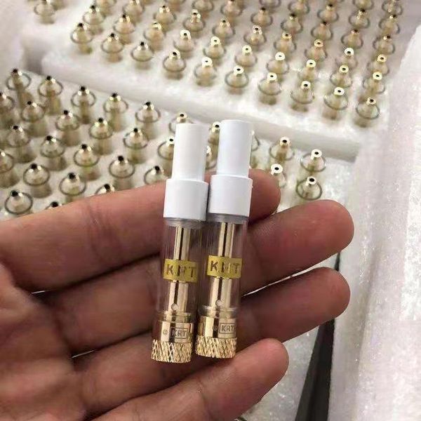 KRT Golden Premium Vape Carts Weiß Schwarz Keramik Gold Glas Tank Zerstäuber 0,8 ml 1,0 ml 510 Gewinde Runde Oberseite Dicke Öl-Dab-Kartuschen Zerlegt in Schaumstoff verpackt