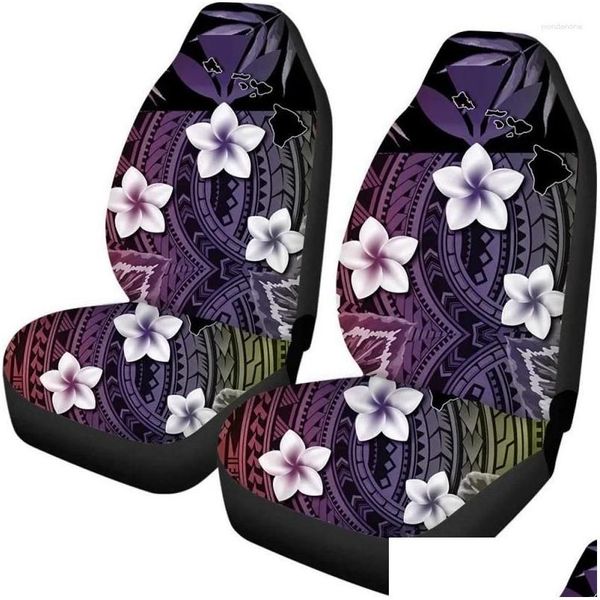 Capas de assento de carro Ers Branco Floral Padrão Tribal Drive Er 2Pc Estilo Asteca Decoração Acessórios Fit Sedan Van Truck Almofada Drop Delivery Dh2yt