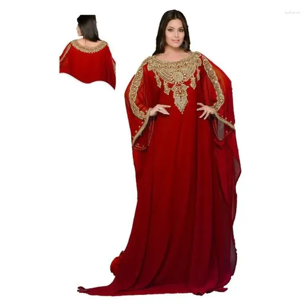 Этническая одежда Темно-бордовый Дубай Марокканский стиль Кафтан Фараша Джалабия Макси Абая платье с рукавами-колокольчиками