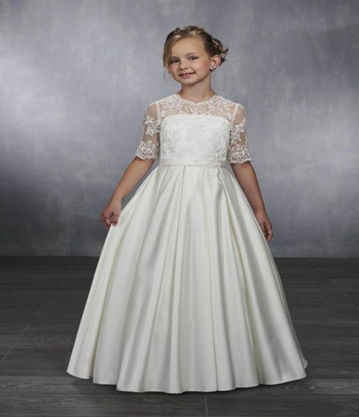 Vestido clássico da menina de flor com botões superiores de renda meia mangas personalizado para princesa meninas vestidos de concurso barato custom made8189854