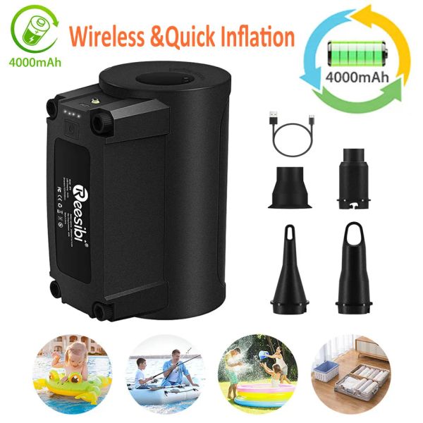 Bomba de ar elétrica portátil para pneus, controle digital, bomba rápida para pneus, colchão de ar para barco, cama de ioga, bola inflável, 4000mah, inflador de bicicleta