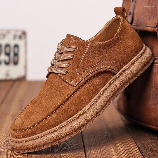 Sapatos casuais estilo britânico ao ar livre artesanal de couro masculino tênis conforto condução sapato nubuck oxford