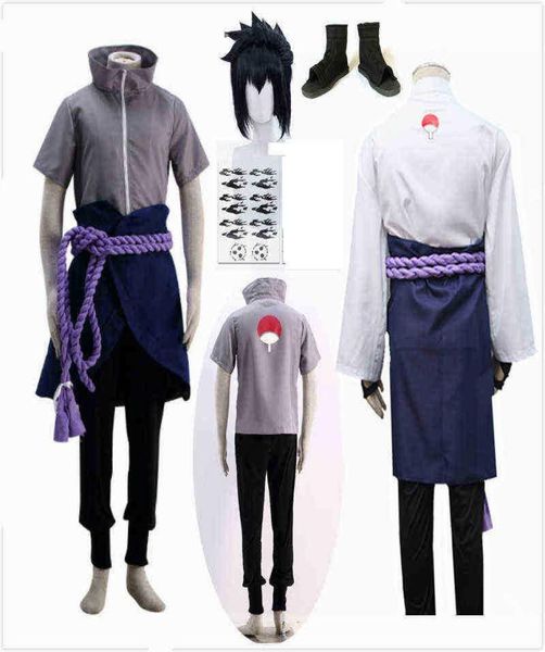 Uchiha sasuke cosplay traje shippuden anime roupas roupas de halloween festa blazer calças cintura corda mão guarda casaco j220712 j2208320075